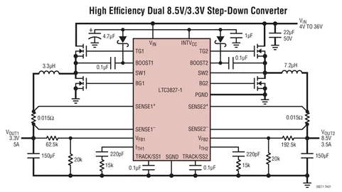 LTC3827 LTC3827EG 1 LTC3827IG низкий IQ двухфазный синхронный понижающий