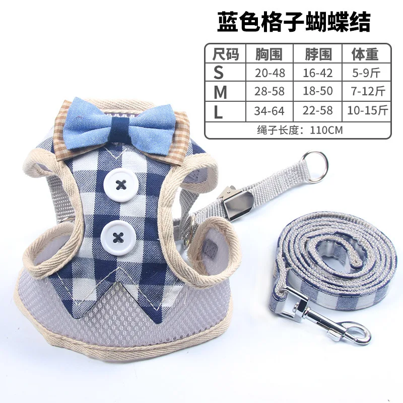 Blue lattices bows RFWCAK 1 комплект поводок для собак, кошек, поводок для собак, элегантный стильный поводок в полоску, милая куртка, поводок, продукт для домашних животных - Цвет: Blue lattices bows