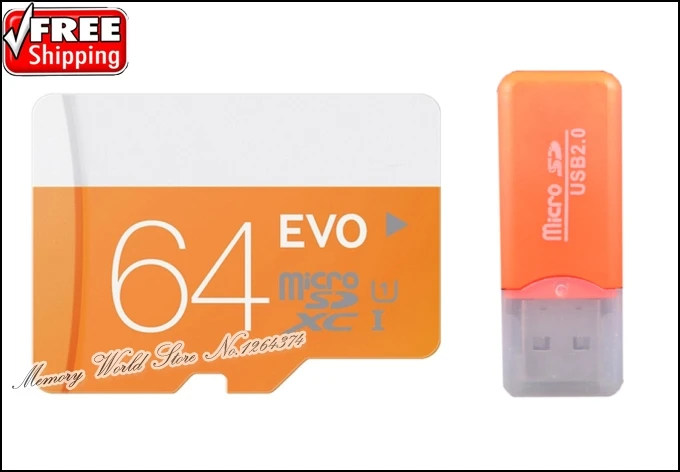 64GB Memory Card EVO Micro SD Card Class 10 Flash Cards Micro SDHC SDXC Microsd TF gift USB Reader free shipping Hot Selling