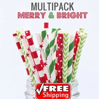 250pcs mixed 5 designs merry bright christmas paper straws kelly greenlimered stripedchevronswiss dotsailor stripestar