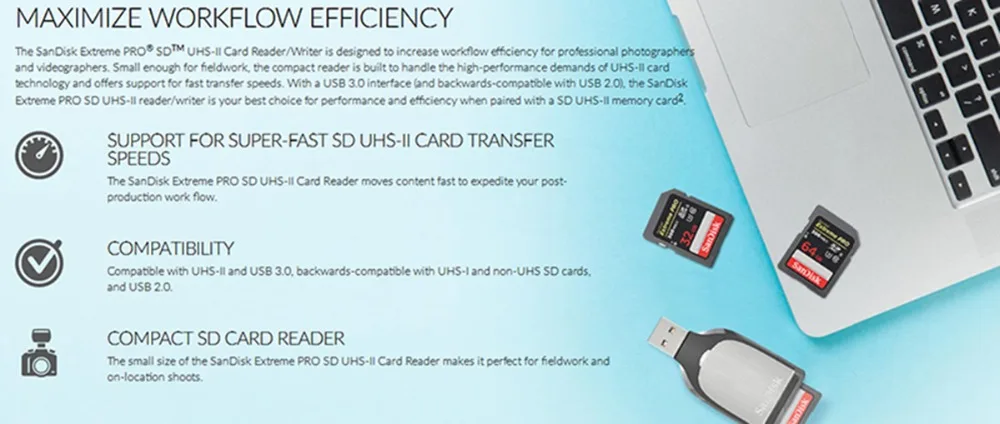 Sandisk usb 3,0 UHS-II SD кард-ридер Экстрим PRO SD карта смарт-карта памяти кард-ридер высокоскоростной UHS-II кард-ридер/Писатель