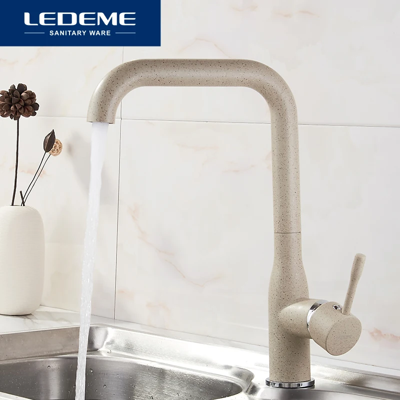 

LEDEME хаки Кухня кран латунь отделка бортике Кухня смесители Torneira поворотной ручкой раковина смесители краны L4698M