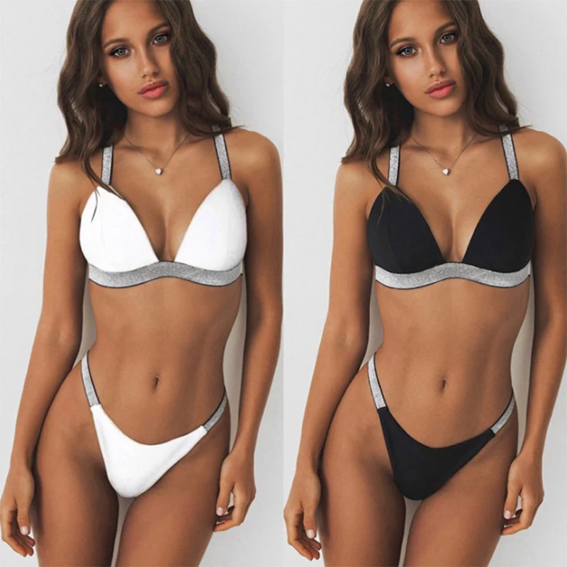 

Sexy Bikinis Women Swimsuit 2019 Shiny Bandage Low Waist Bathing Suits Push Up Bikini Brazilian Swimwear Maillot De Bain 2 Piece