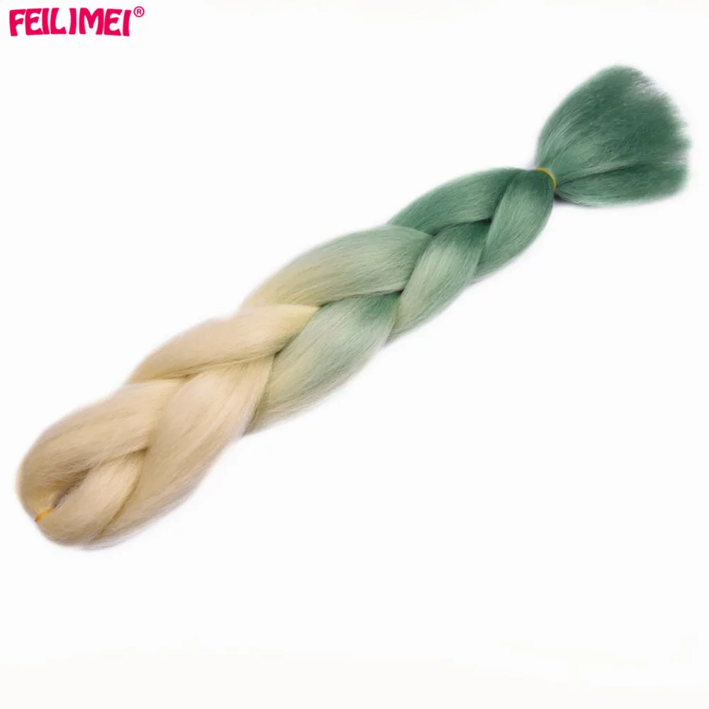 # Серый Feilimei, 10 шт., Омбре, плетеные волосы для наращивания, большие синтетические косы, 100 г/шт., 24 дюйма, черные, Омбре, серые, вязанные крючком волосы, пряди - Цвет: # Серый