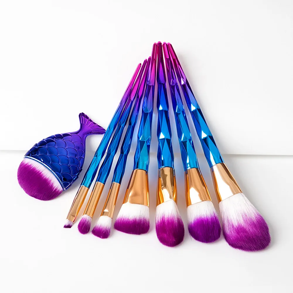 8 шт. набор кистей для макияжа с бриллиантами и хвостом русалки тональный порошок