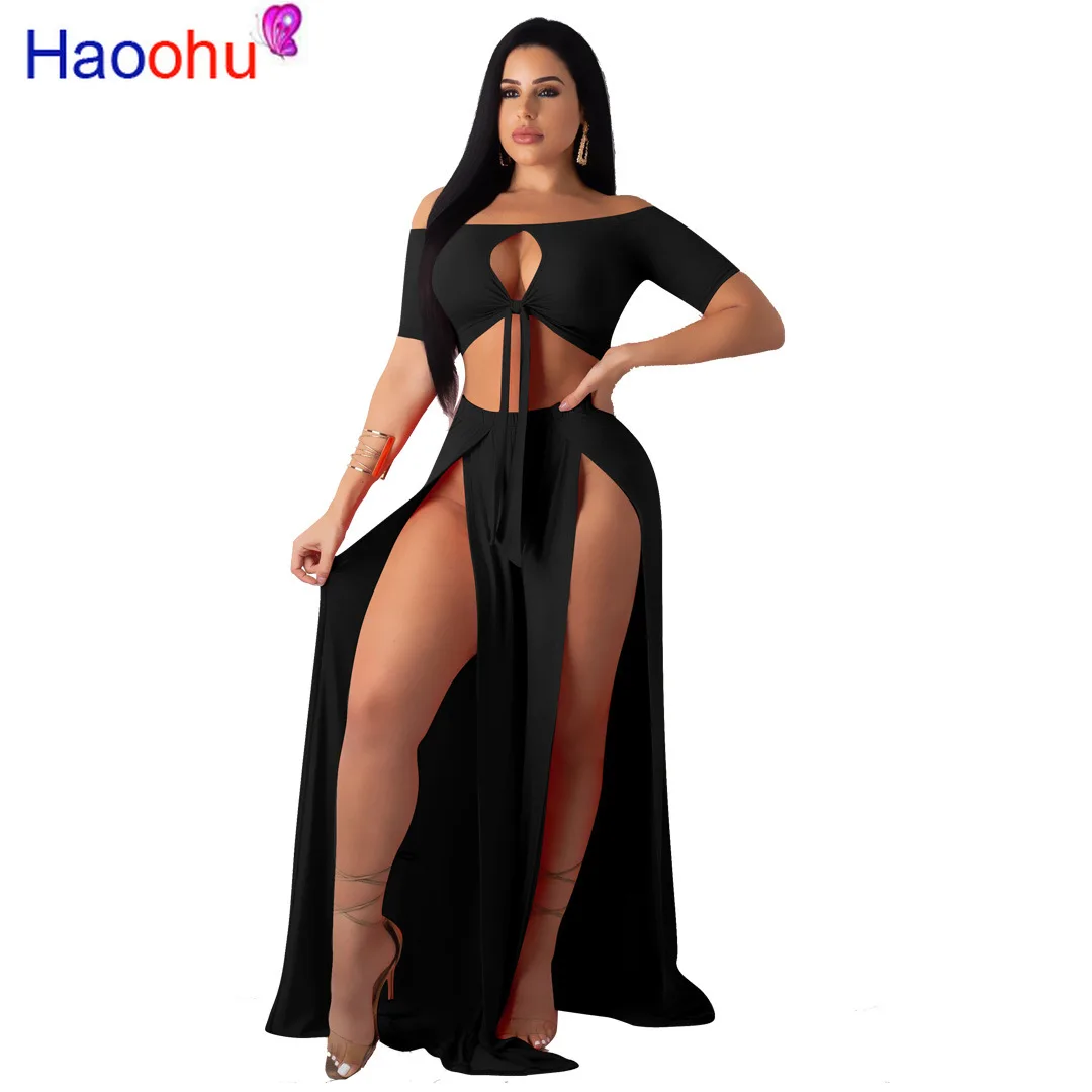 HAOOHU/летний комплект из 2 предметов женская пляжная одежда с открытыми плечами и