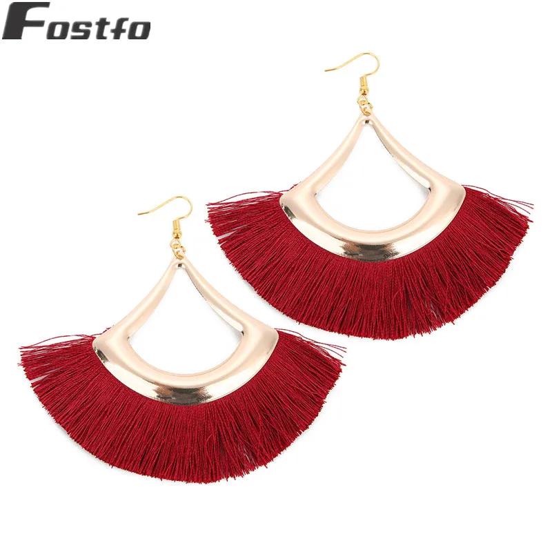 Fostfo Boho розовые красные длинные кисточки большие серьги для Женский винтажный