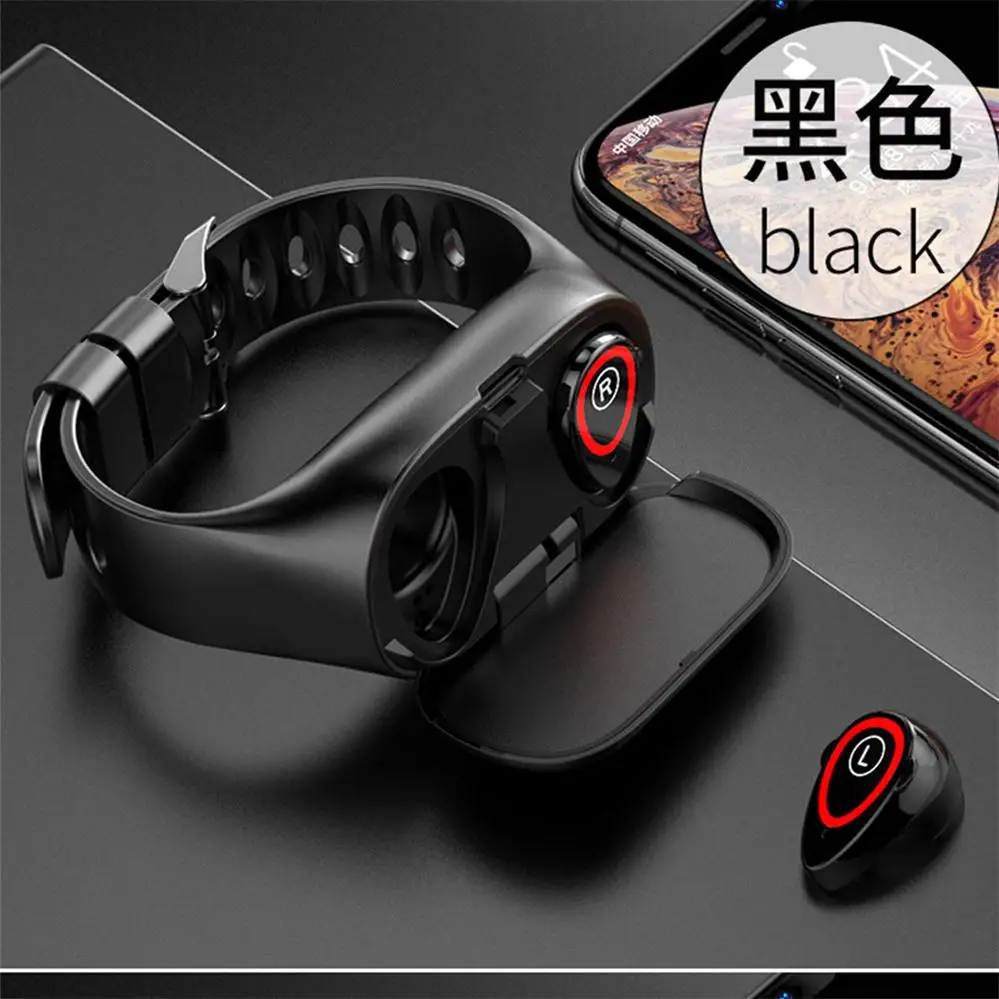 Black Смарт-часы Timethinker SH30, Bluetooth наушники, гарнитура, фитнес-трекер, беспроводные наушники, измеритель артериального давления, пульсометр - Цвет: Black