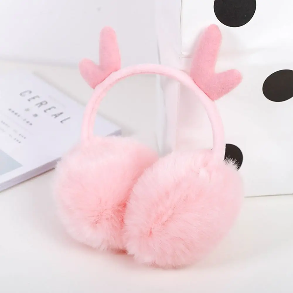pink Для женщин зимние Наушники earwarmers принт рождественского оленя и рога лося мочки уха теплые меховые оголовье наушников Аксессуары для одежды грелки уха - Цвет: pink