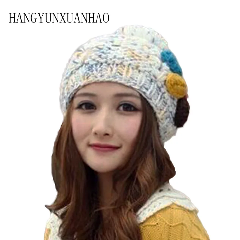 Женская шапка с помпоном из кроличьего меха вязаный берет для осени и
