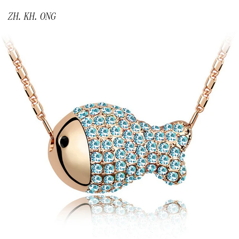 Ж. KH. онг Роскошные AAA фианит Рыба ожерелье и подвески для женщин ювелирные