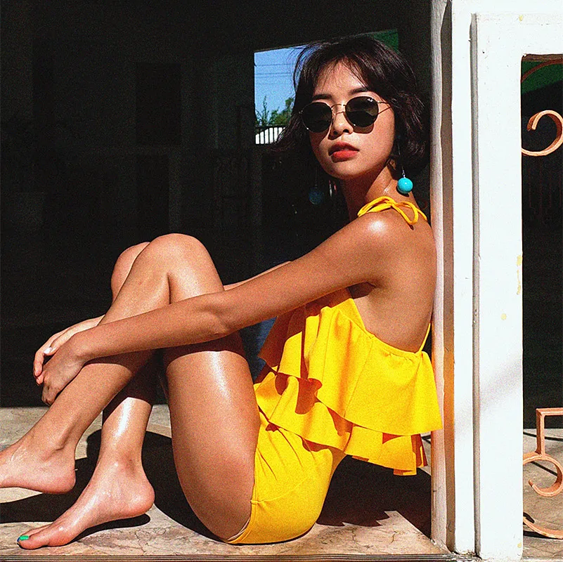 

New 2019 One Piece Sexy Swimsuit With Ruffles Swimwear Swimming Suit For Women Monokini Bathing Suit Bodysuit Beachwear Bathers