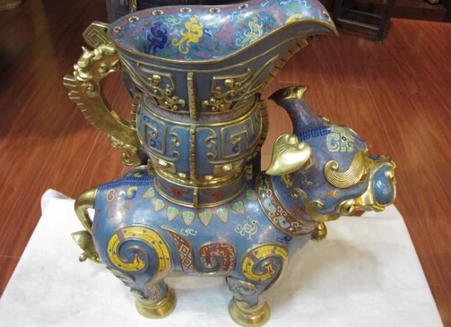 Xiuli 003379 100% бронза 24K золото позолота Cloisonne крупного рогатого скота монстров Бог Zun