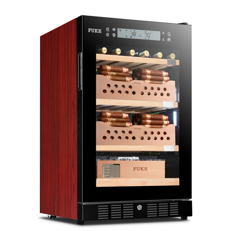 FUKE шкафчик для хранения сигар "humidor" Роскошная светодиодная подсветка humidor роскошный сигарный шкаф винный шкаф сигарный винный охладитель FK-28CW5 - Цвет: Красный