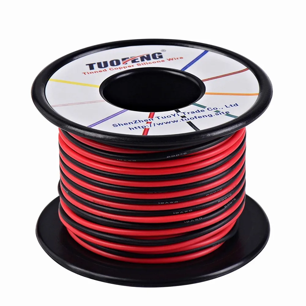 16 awg провод, 66 футов силиконовый провод мягкий медный провод высокая термостойкость 2 Разделенные провода 33 фута черный и 33 фута Красный