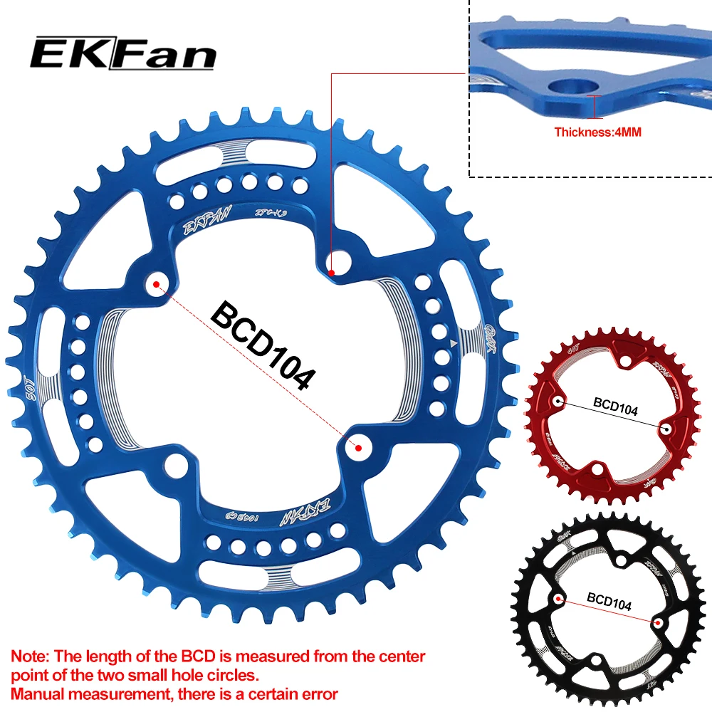 EKFan 104BCD 38 T/40 T/42 T/44 T/46 T/48 T/50 T/52 T круглая велосипедная цепь 7075 T6 MTB шатунная