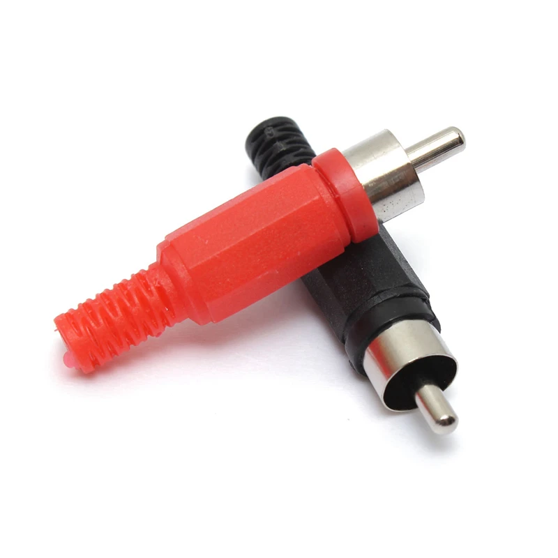 LEORY 4PCS RCA Jack Connector Solder Audio Video Plug Plastic Handle Male Balck Red Plugs Industrial Tools | Электроника