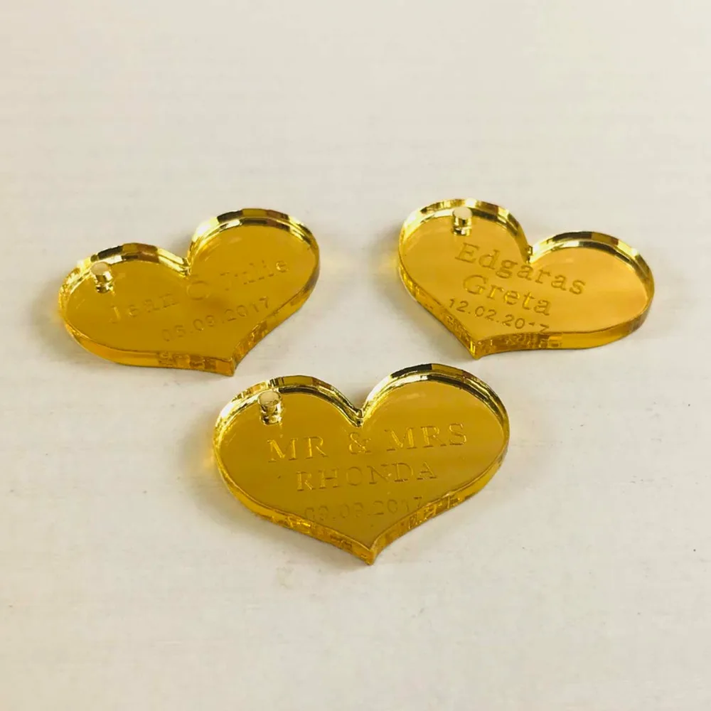 50 шт Индивидуальные зеркальные серебряные золотые ярлык в форме сердца