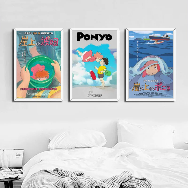 

Home Decor Wall Art Canvas Painting Picture Ponyo on the Cliff Miyazaki Hayao Cartoon Movie Nordic Watercolor Poster Living Room