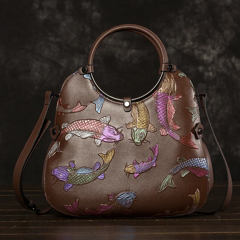 Натуральная кожа Tote сумка мессенджер с рельефным рисунком сумки Национальный