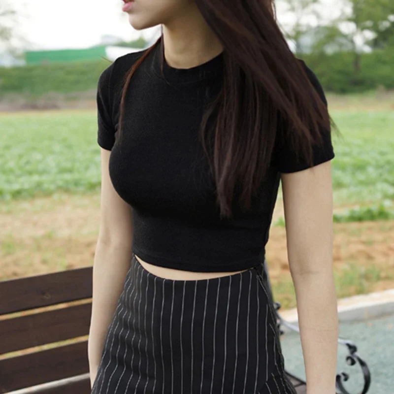 Женские летние футболки с коротким рукавом и круглым вырезом приталенный