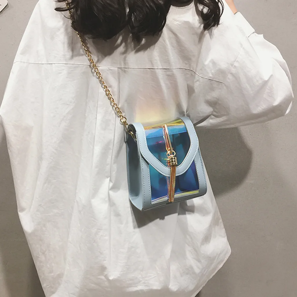 2019 New Women sac transparent femme Fashion ladies bag Contrast Color Diagonal Tassel Shoulder Bag Chain beach bags#CA35 | Багаж и сумки
