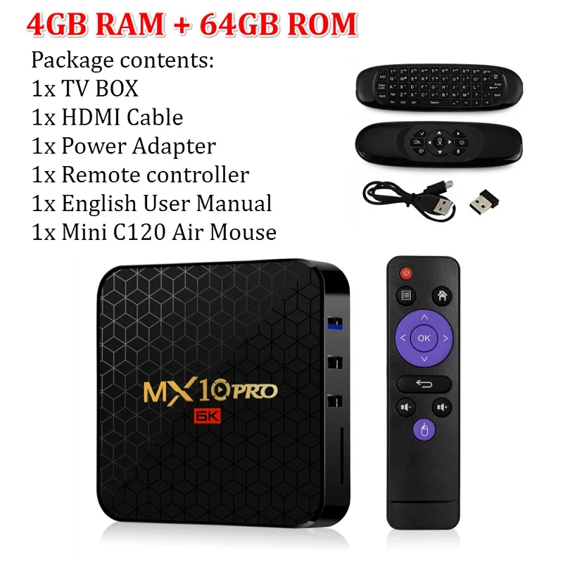4G 64G Air mouse T ТВ коробка MX10 Pro Android ТВ коробка 4 Гб оперативной памяти, 32/64GB Android 9,0 ТВ коробка Allwinner H6 4 ядра с разрешением 4K HDR 2,4 ГГц WI-FI USB 3,0 ТВ комплект компьютерной приставки к телевизору - Цвет: 4G 64G Air mouse