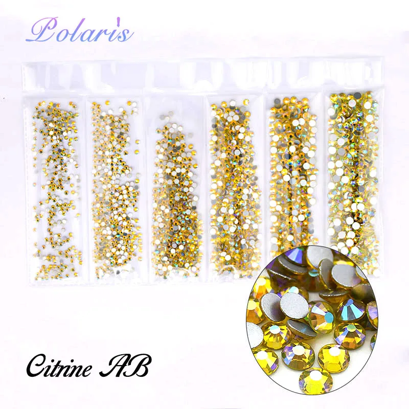 Citrine AB Polairs блестящее стекло SMC 6 разных размеров стразы с плоской задней частью без горячей фиксации для шитье стразами ткань для одежды Стразы для дизайна ногтей камень - Цвет: Citrine AB