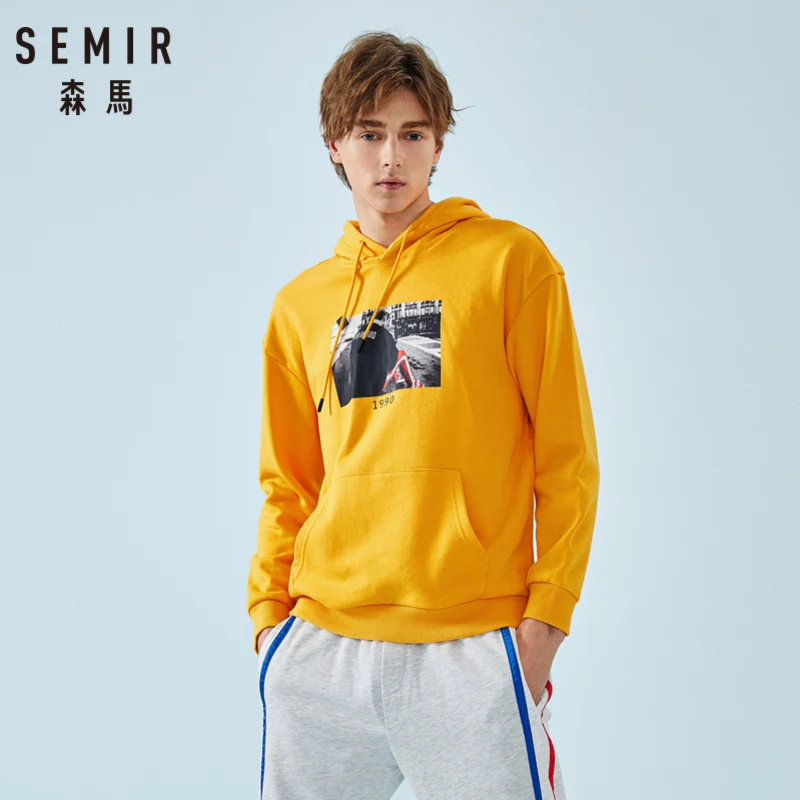 Мужская хлопковая толстовка с капюшоном SEMIR Модный пуловер и карманом