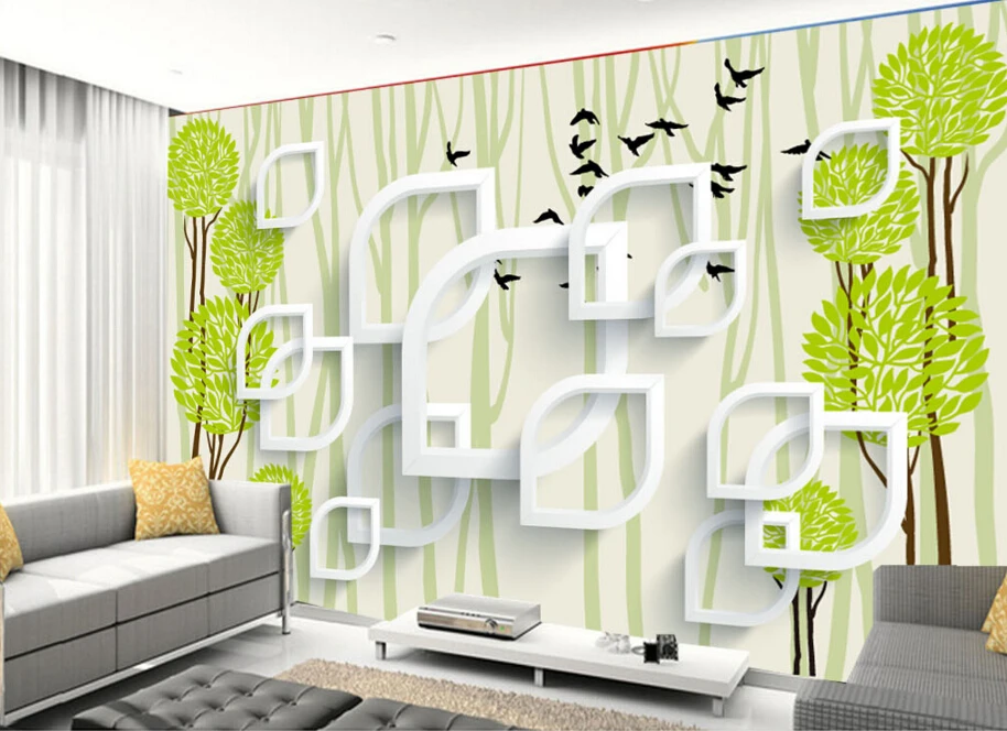 Пользовательские детские обои 3D абстрактные деревья Птицы мультфильм для