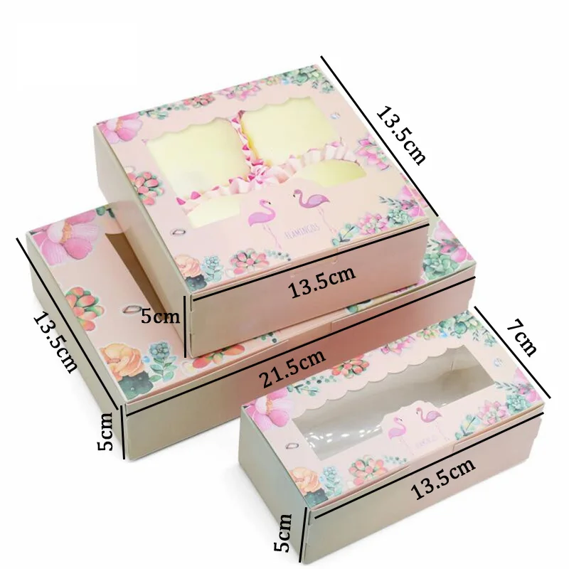 Pink Flamingo Pattern Cake Box With PVC Window Cookie Package Paper Cupcake Baking Packaging | Дом и сад