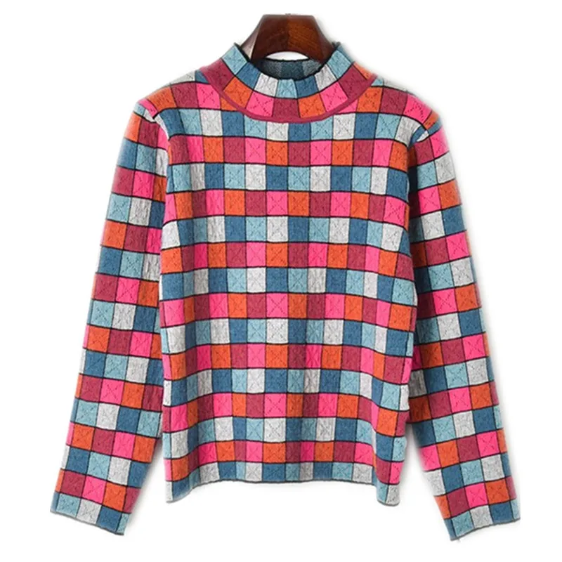 Runway Design Fashion Luxury Half Turtleneck Sweater Top Long Sleeve 2018 Autumn Winter Pullovers Plaid Slim | Женская одежда