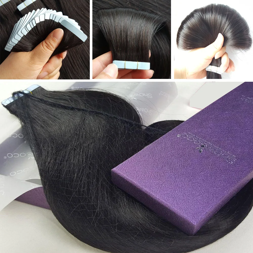 Лента для наращивания человеческих волос лента для волос Remy Двухсторонняя клейкая бесшовная лента русские волосы ShowCoco 40/20 в упаковке