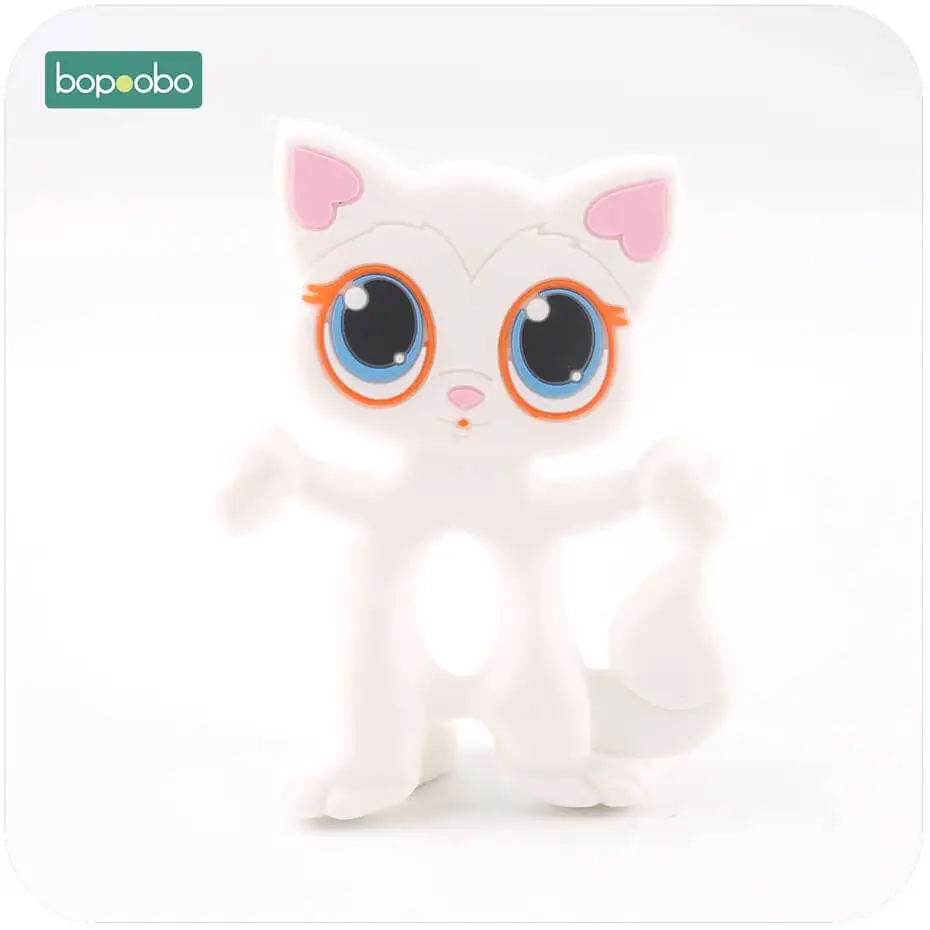 white cat Bopoobo 1 шт. Детские Прорезыватели Силиконовые Большие Глаза Кошка BPA бесплатно аксессуары для прорезывания зубов пищевой Ежик ожерелье кулоны - Цвет: white cat