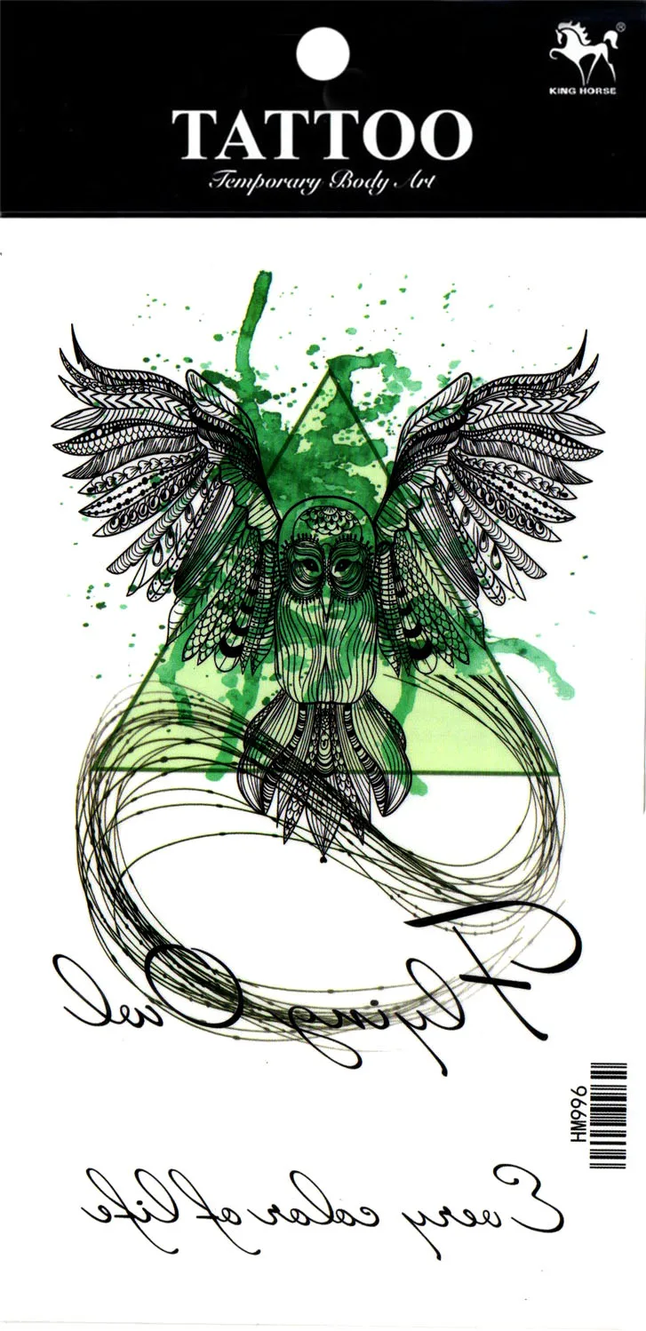 1 шт. 3DTemporary Татуировка абстрактная Сова Геометрическая буква зелёный Хэллоуин