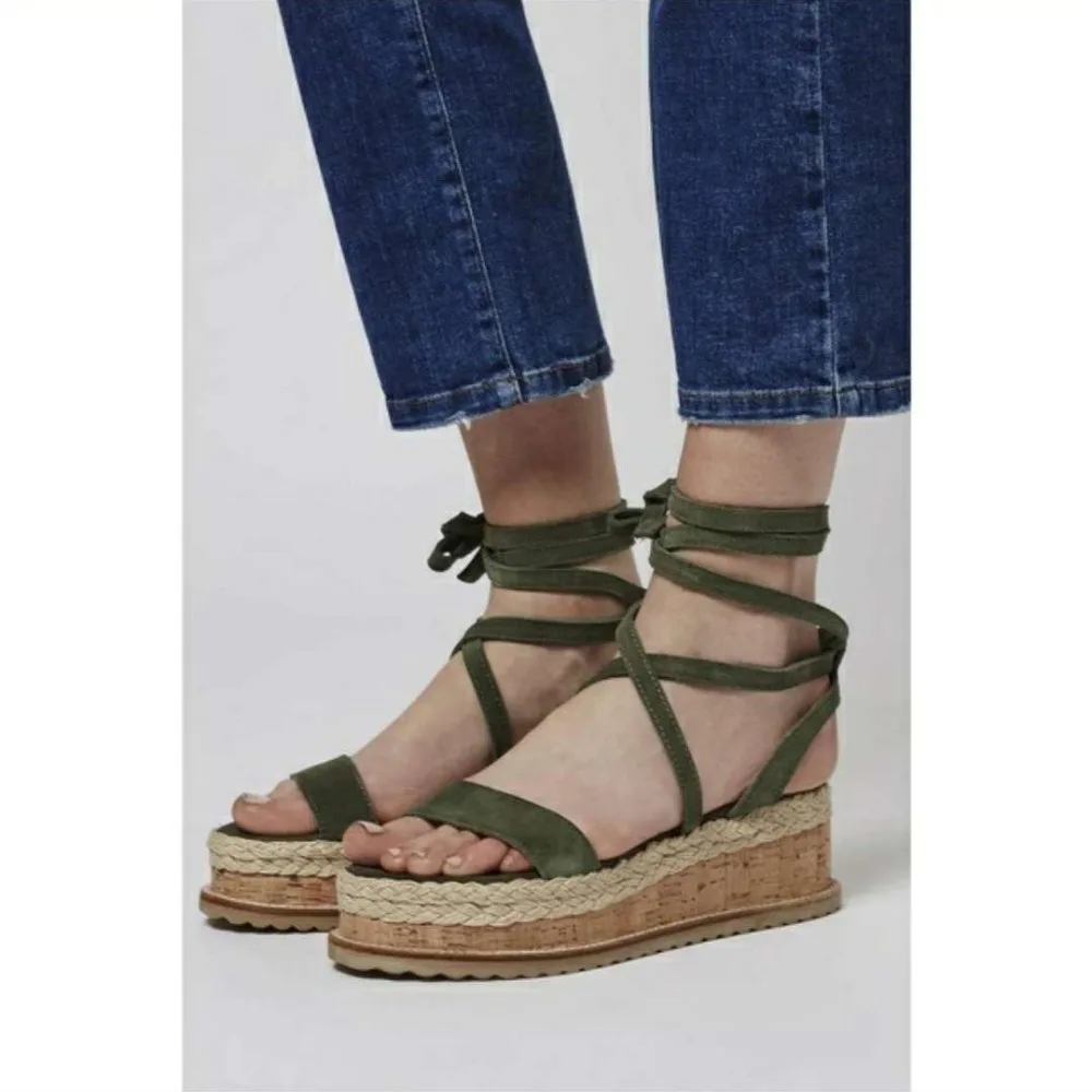 

Summer White Wedge Espadrilles Women Sandals Open Toe Gladiator Sandals Women Casual Lace Up Women Platform Sandals