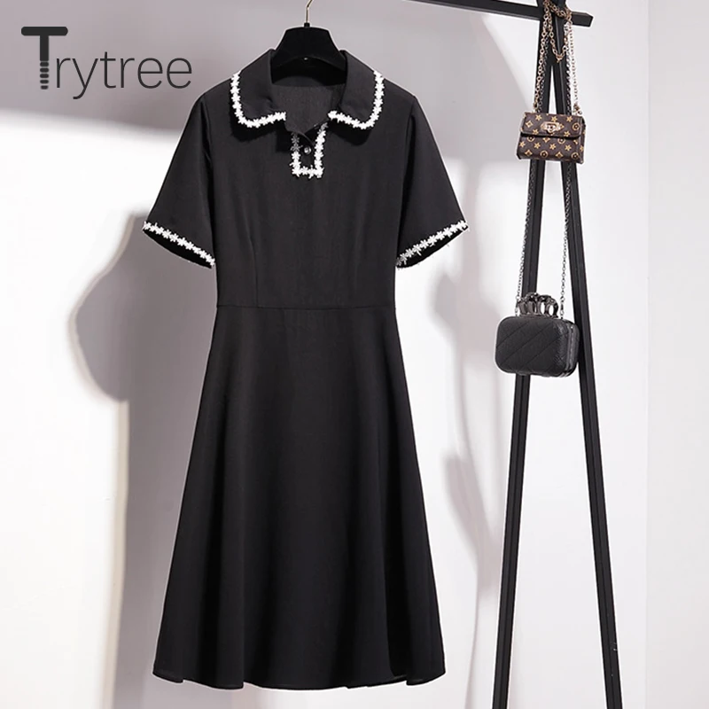 Trytree Лето Осень Платье женское повседневное одноцветное платье с коротким