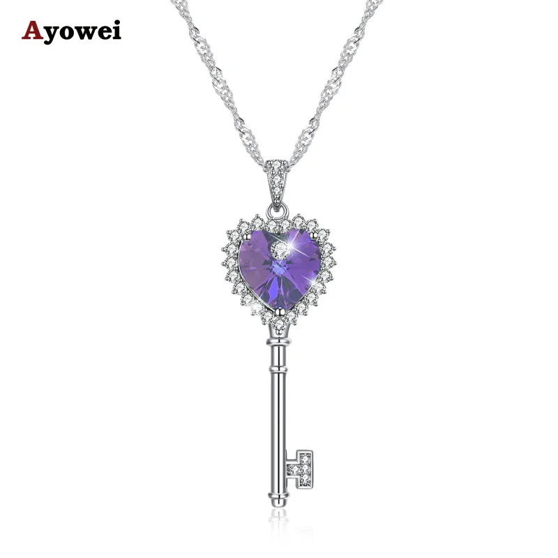 Ayowei 925 sterling silver pink key zircon necklace pendant anniversary gift SP71 | Украшения и аксессуары