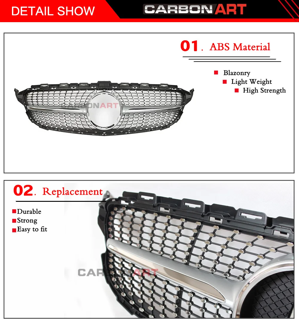 C Класс W205 Алмазная решетка ABS материал для Mercedes C180 C200 C250 C350 C400 C450 C220 спортивный передний гриль