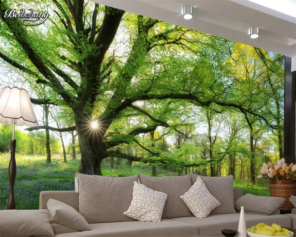 

Beibehang Natural Sunshine Forest Tree Beautiful Photo 3d Wallpaper Bedroom Living Room Background wallpaper for walls 3 d