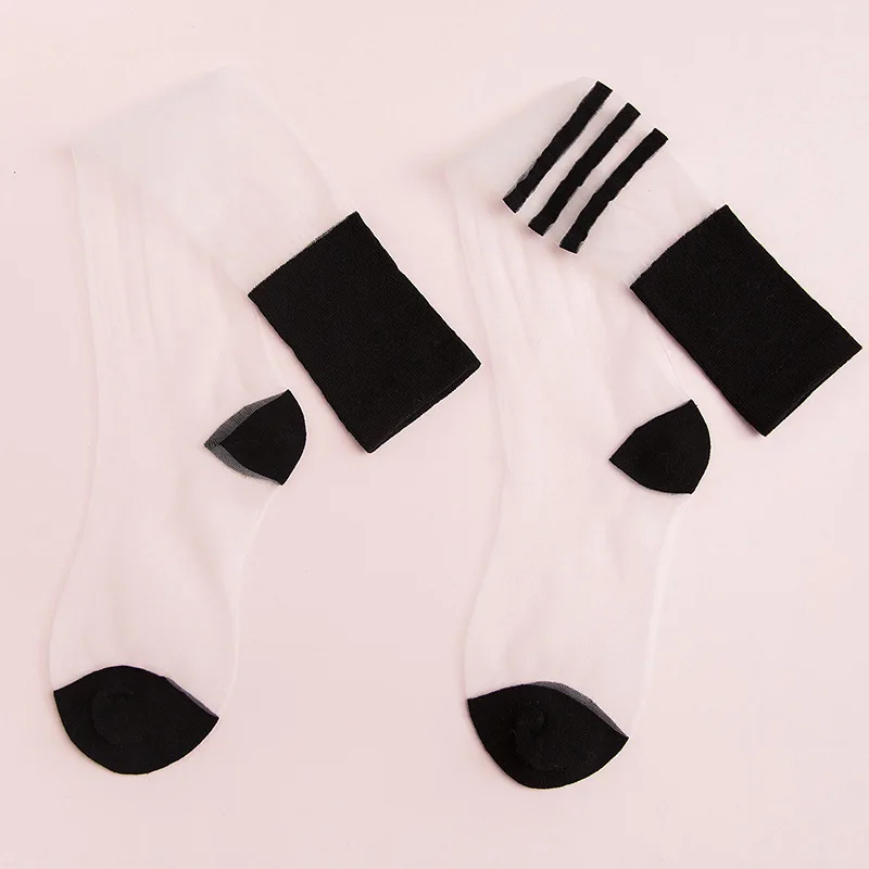 

Transparent Thin Striped Glass Wire Pile Stocking 2019 New Summer Spring Autumn Female Fashion Card Stockings and Knee Socks