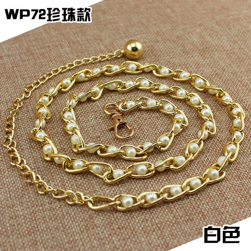 style 2 white Новая мода женский ретро металлический пояс-цепочка платье пояс Золотая цепь для тела ремни с жемчугом женские аксессуары - Цвет: style 2 white