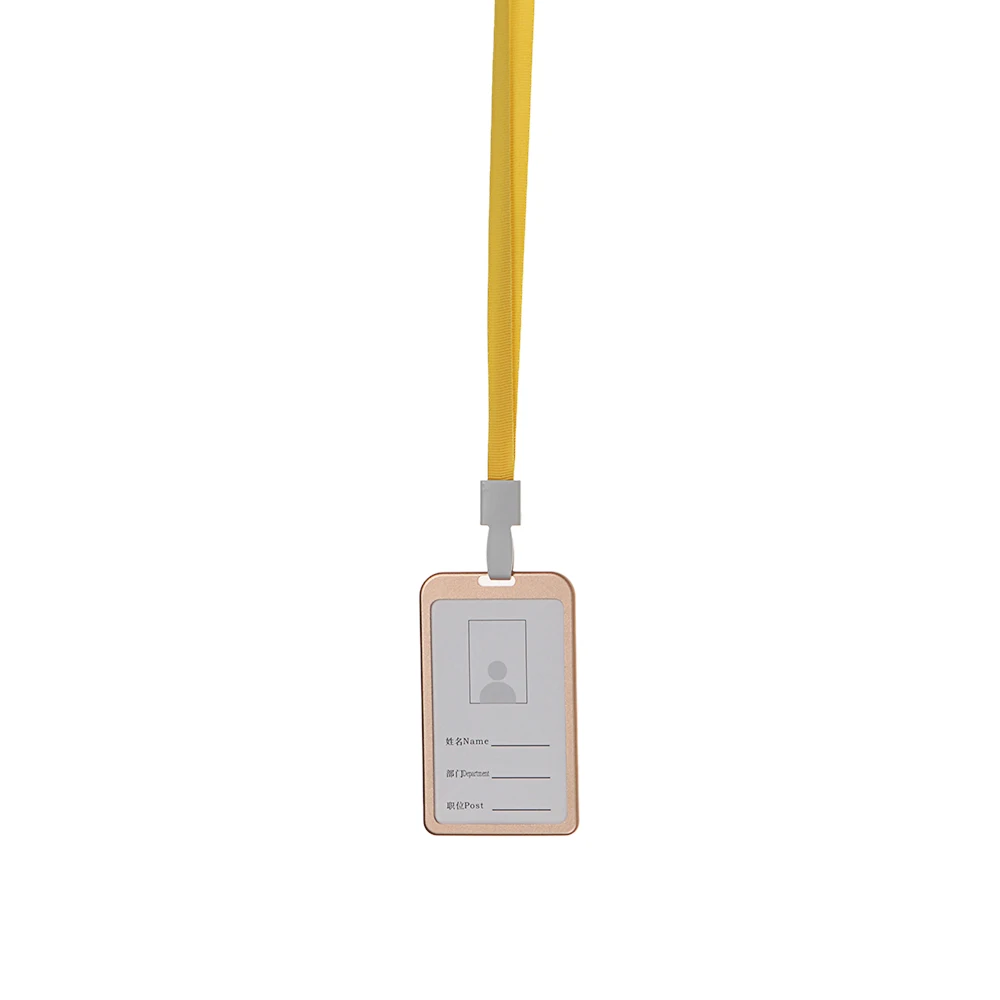 gold yellow 1 PC Aluminum Alloy Business Work Card ID Badge Vertical Metal Card Case Holders with Rope Office School Card Holder - Цвет: gold yellow