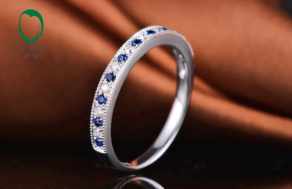 Caimao ювелирные изделия 14 к белое золото 0.13ct Сапфир& 0.09ct Алмазы обручальные свадебные ленты