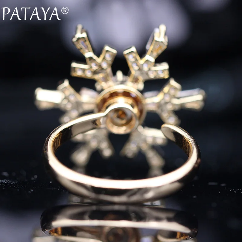 PATAYA, новинка, женские кольца, 585, розовое золото, снежинка, натуральный циркон, вращающиеся, большие, разлагаемые, свадебные, модные ювелирные изделия