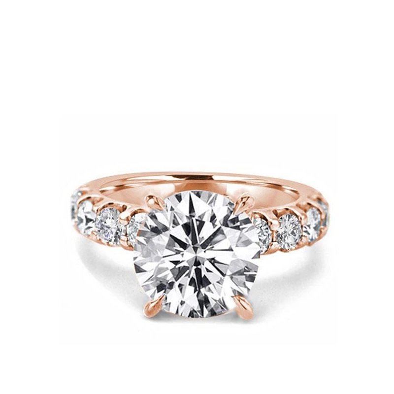 Rose Gold Color AINOUSHI, 925 пробы, серебряные кольца для женщин, bague femme argent, Обручальные, свадебные, 3 карата, розовое золото, цвет, серебряные ювелирные кольца - Цвет основного камня: Rose Gold Color