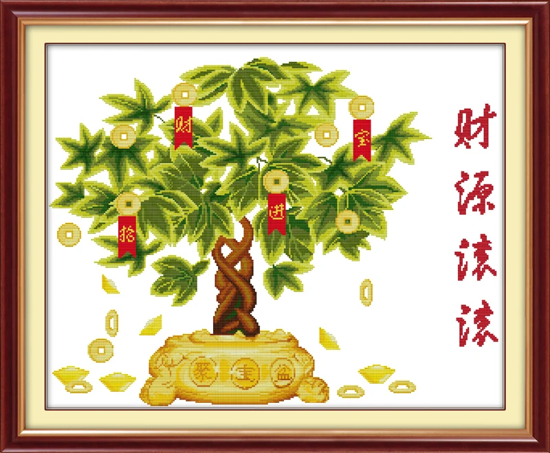 Набор для вышивки крестом Money tree (миска с сокровищами) 14ct 11ct печать на холсте