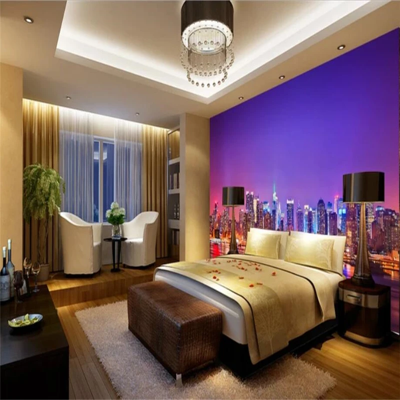 Настенная бумага для гостиной спальни на заказ приморский город Ночной пейзаж