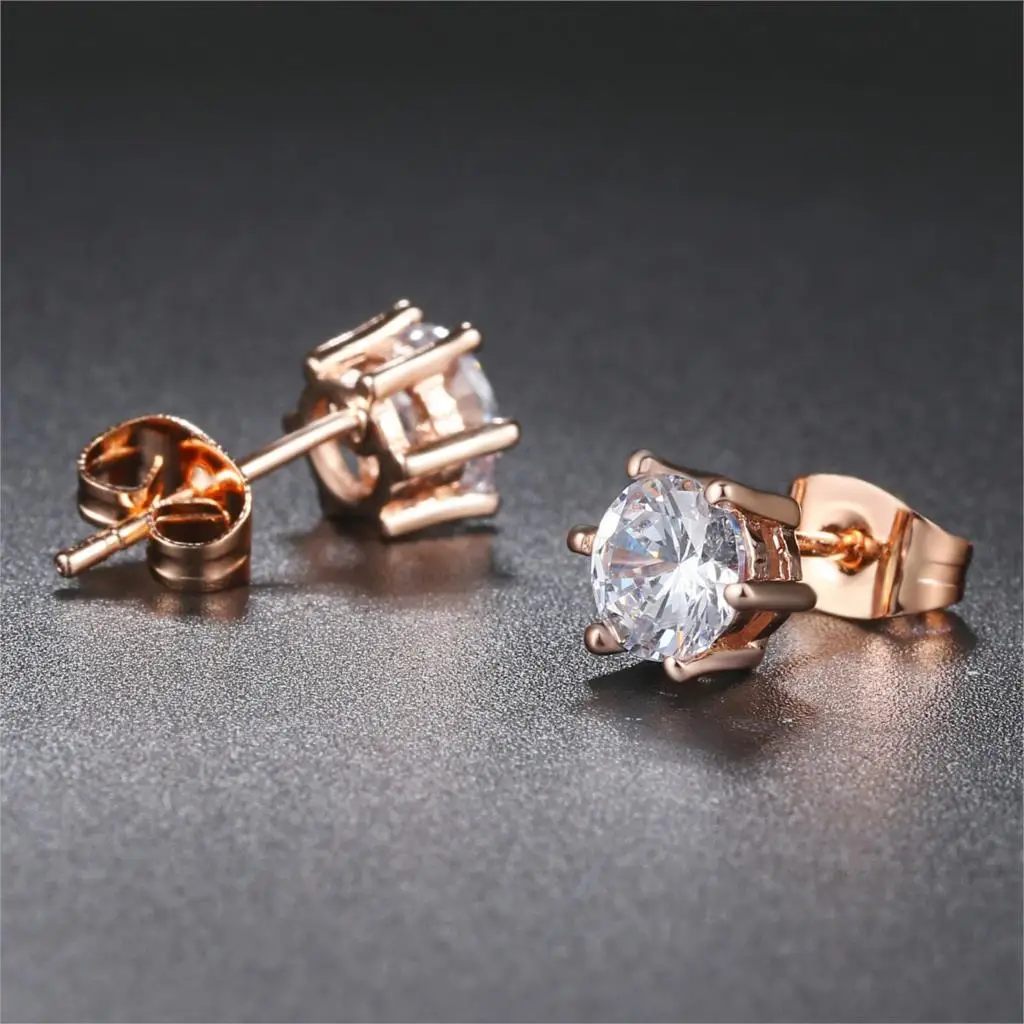 Шесть когтей 5 мм 0.5ct CZ Кристалл розовое золото цвет серьги гвоздики Кристалл Свадебные украшения для женщин brincos E036 E035