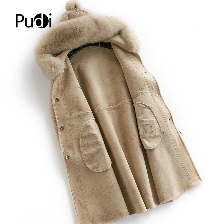 PUDI B1810106 женская зимняя теплая куртка из натурального шерстяного меха с капюшоном и воротником для отдыха, пальто для девочек, Женская куртка, пальто